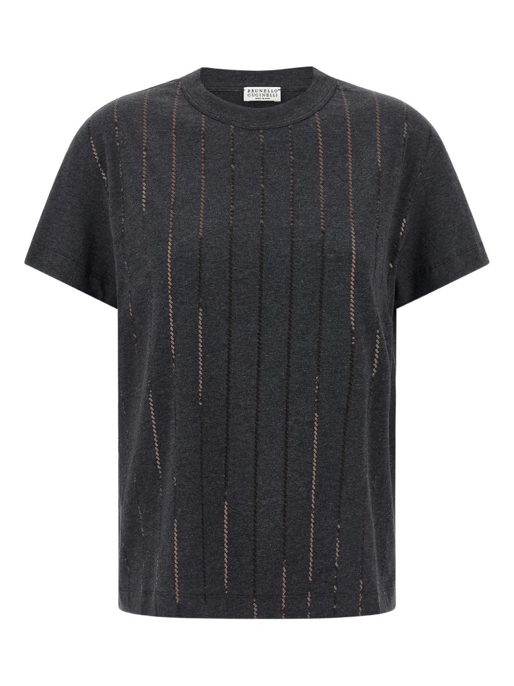 Brunello Cucinelli Embroidered Sequin Tee In Gray