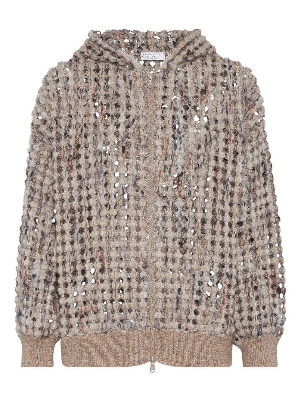 Brunello Cucinelli Hooded And Zipped Cardigan With Paillettes In Gray