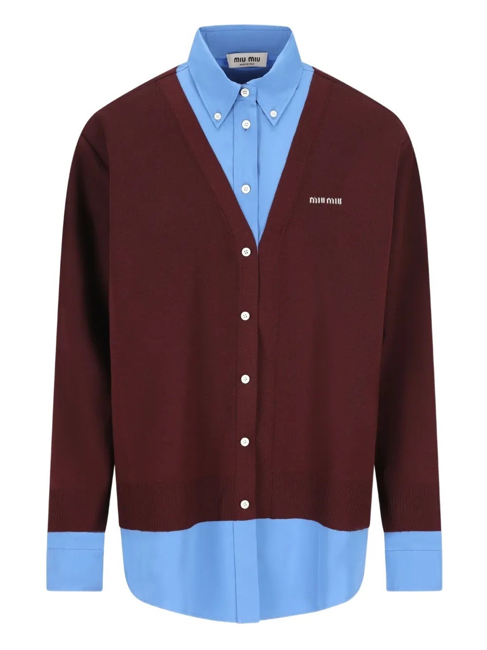 Miu Miu Wool Cardigan With Cotton Details In Burgundy