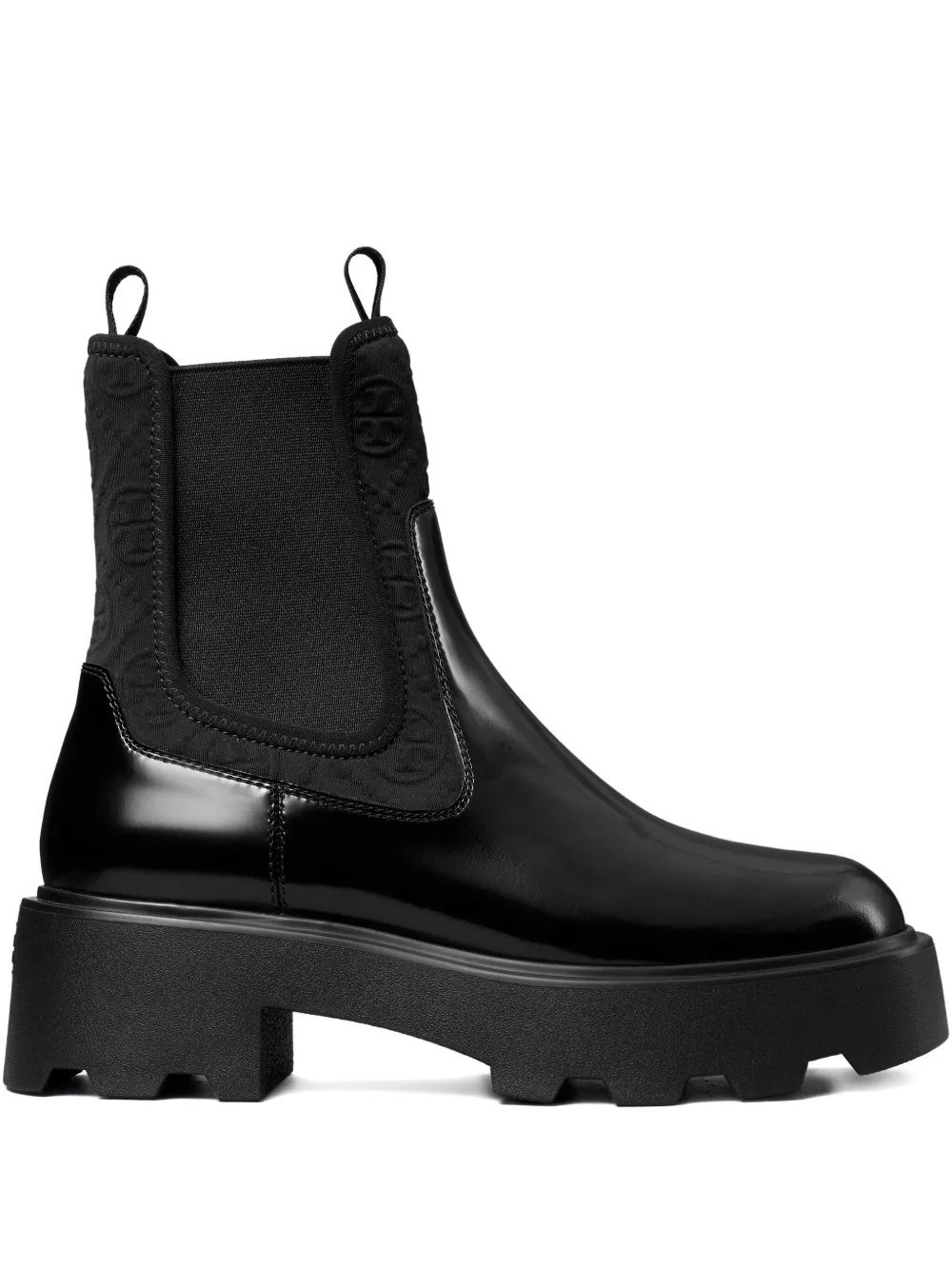 Tory Burch Black Leather And Fabric Chelsea Ankle Boots In Black