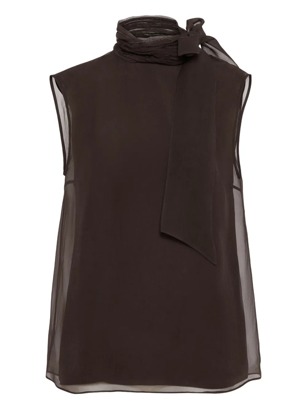 Brunello Cucinelli Women Crispy Silk Top With Lavalliere And Monili In Brown