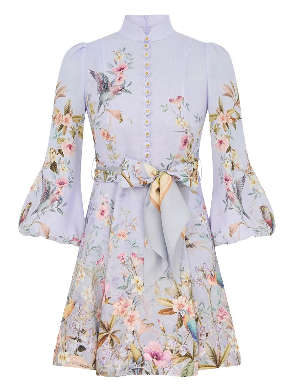 Zimmermann Rebellion Multicolor Midi Dress With Bow Detail On The Front And All-over Floral Print In Linen Woma In Multi