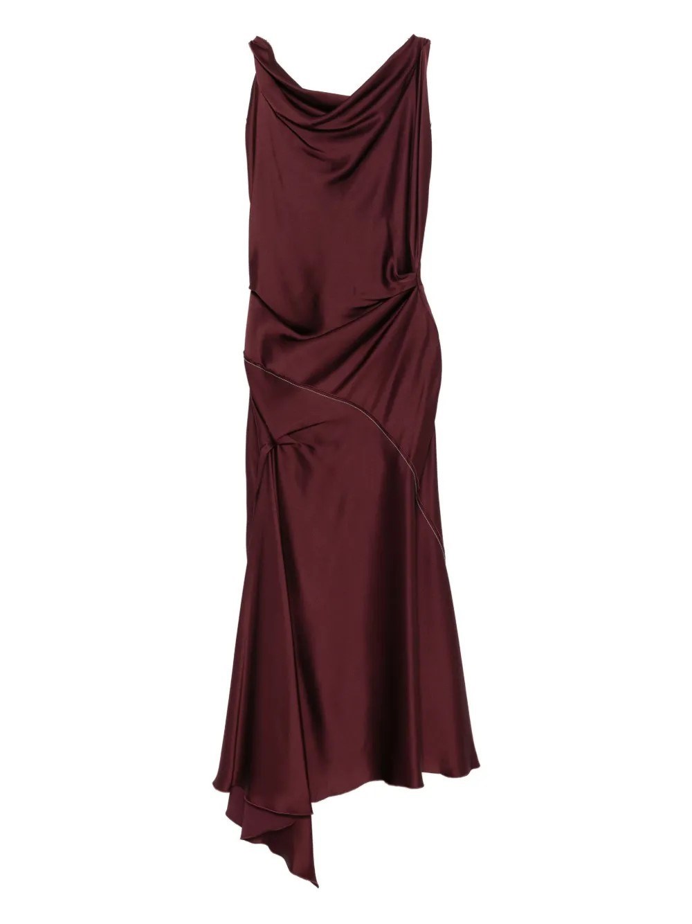 Victoria Beckham Asymmetric Draped Sleeveless Satin Midi Dress In Burgundy
