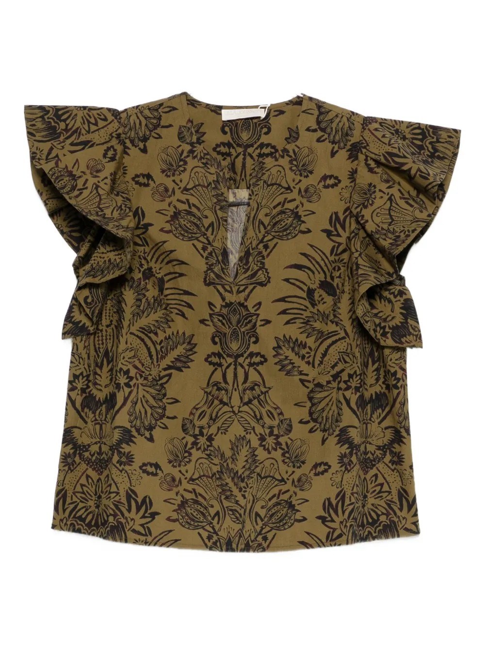 Ulla Johnson Severine Floral Cotton Flutter Sleeve Top In Gold