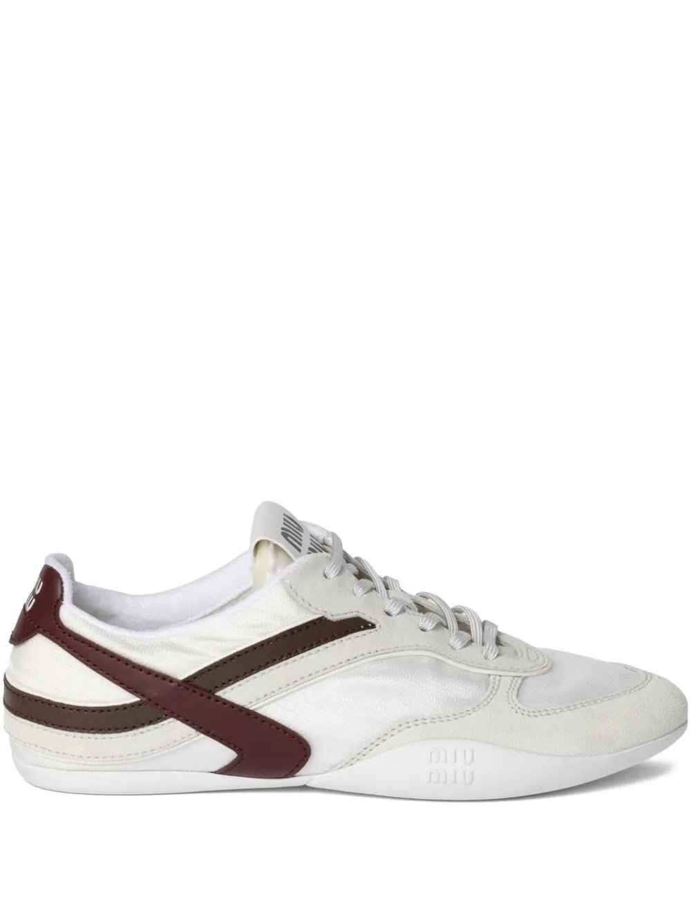 Miu Miu Women Two-tone Tech Fabric And Suede Gymnasium Sneakers In Burgundy