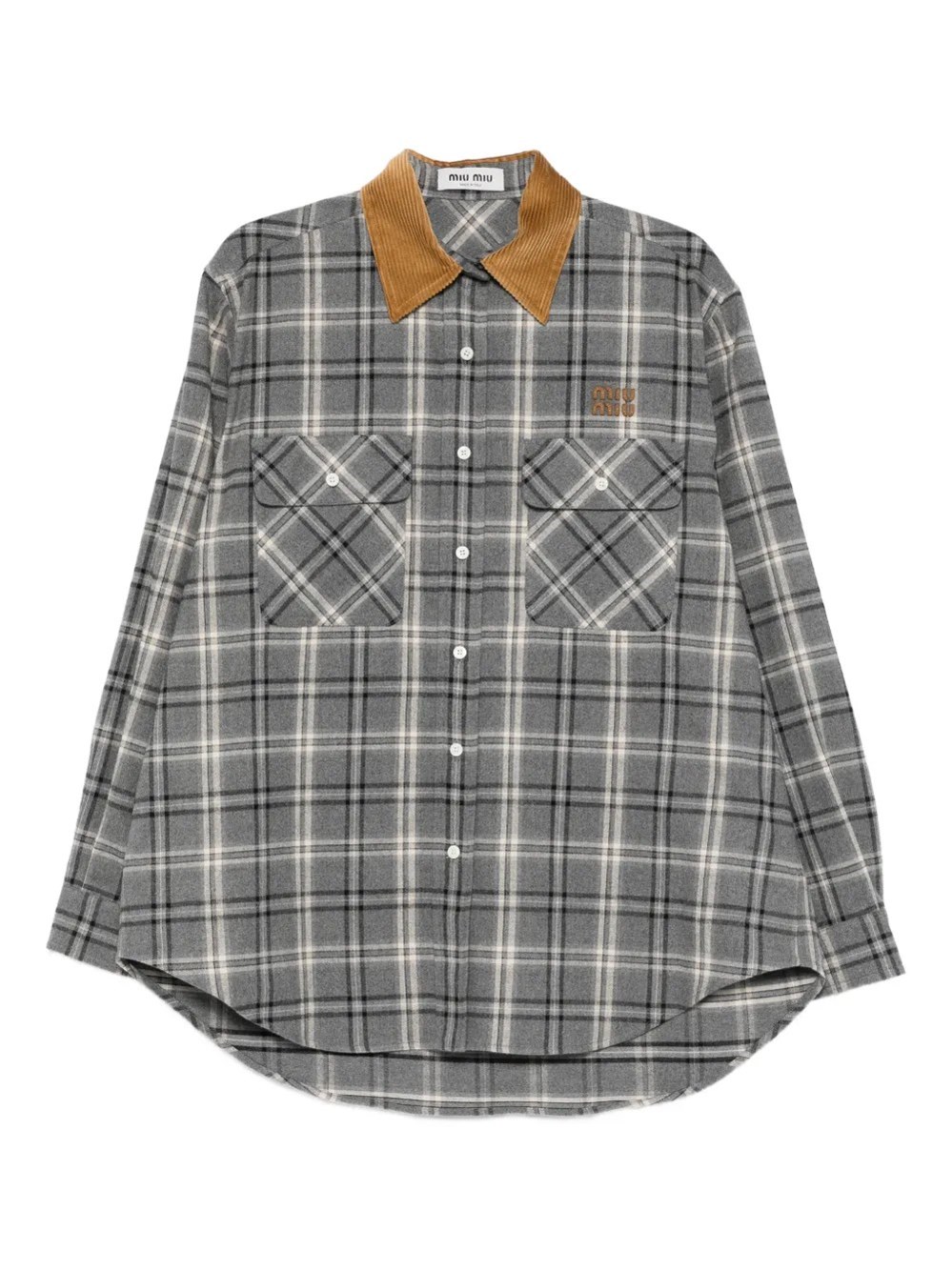 Miu Miu Long Sleeve Plaid Shirt With Chest Pockets In Multi