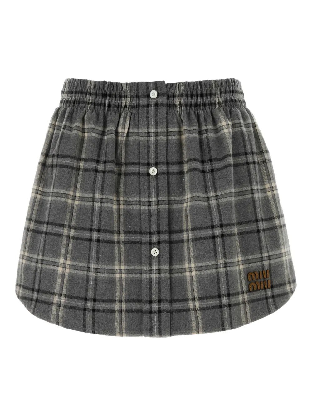 Miu Miu Check Mini Skirt In Gray