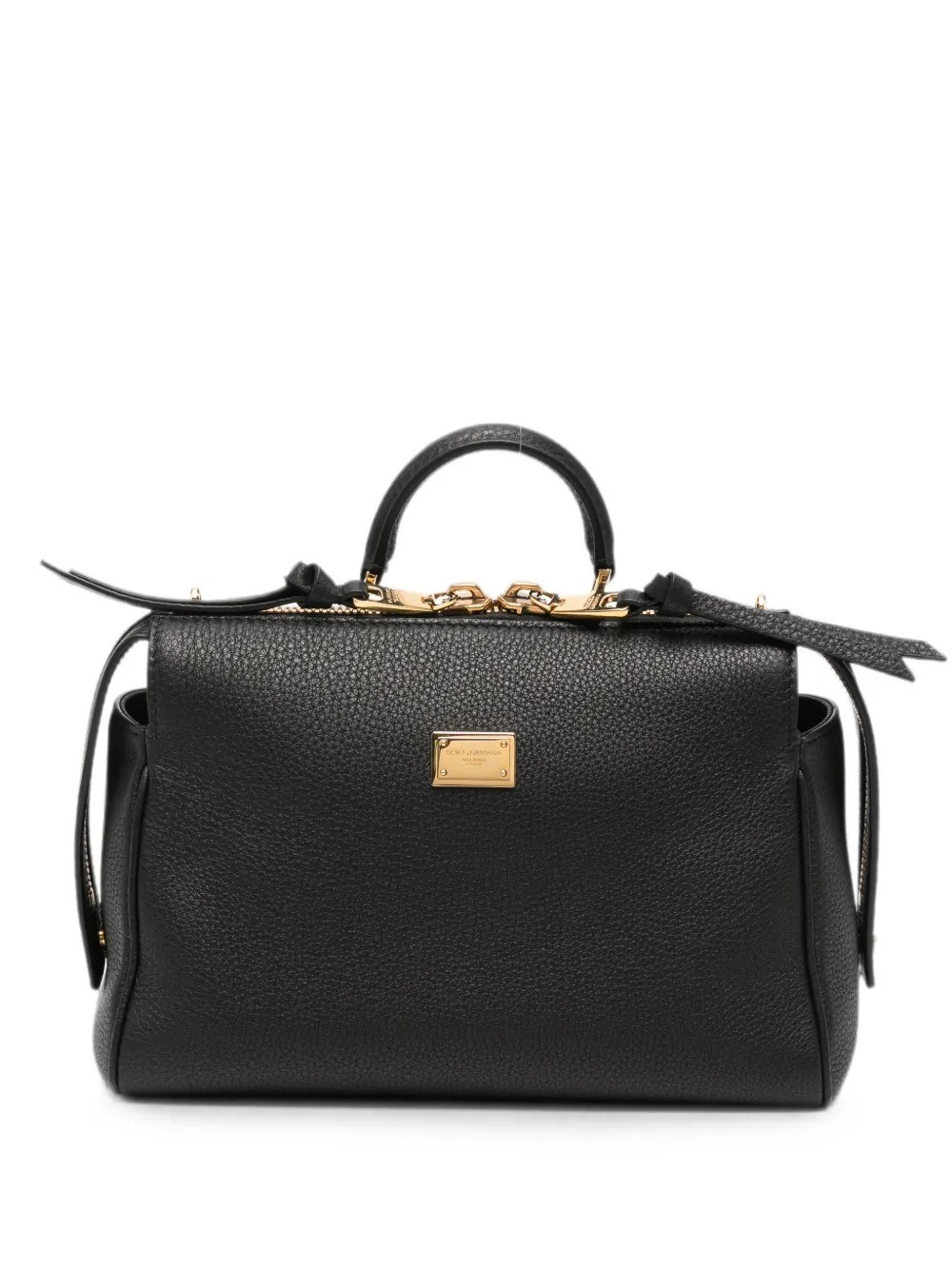 Dolce & Gabbana Pebbled Calf Leather Top Handle Bag — Black
