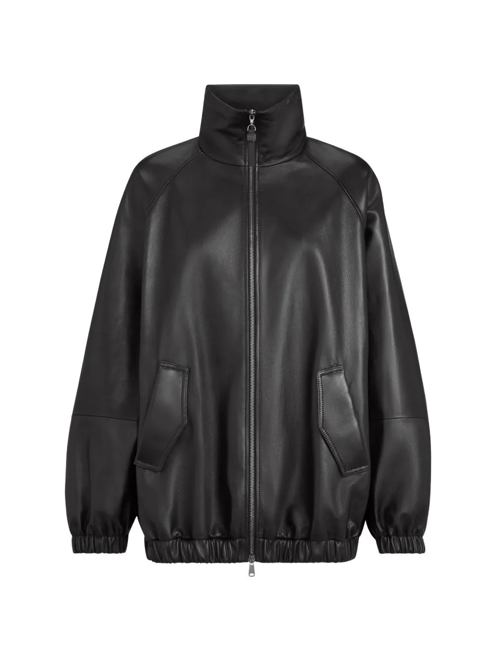 Brunello Cucinelli Leather Bomber Jacket In Black