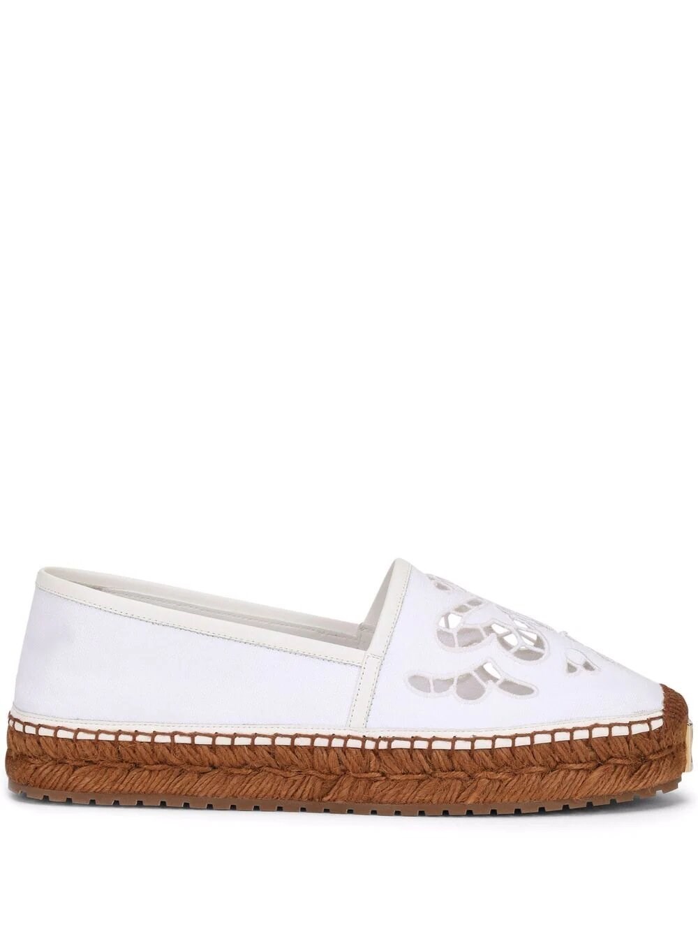 Dolce & Gabbana White Embroidered Cotton Espadrilles In Bianco