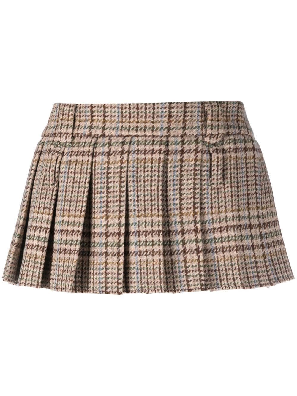 Miu Miu Pleated Tartan-wool Mini Skirt In Beige