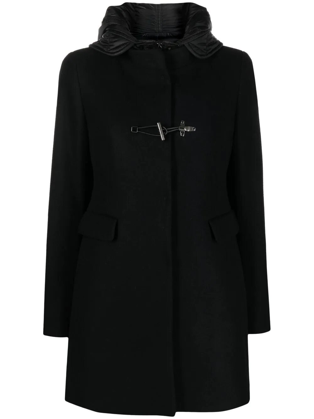 Fay Black Virgin Wool Blend Felted Quilted Coat In Nero