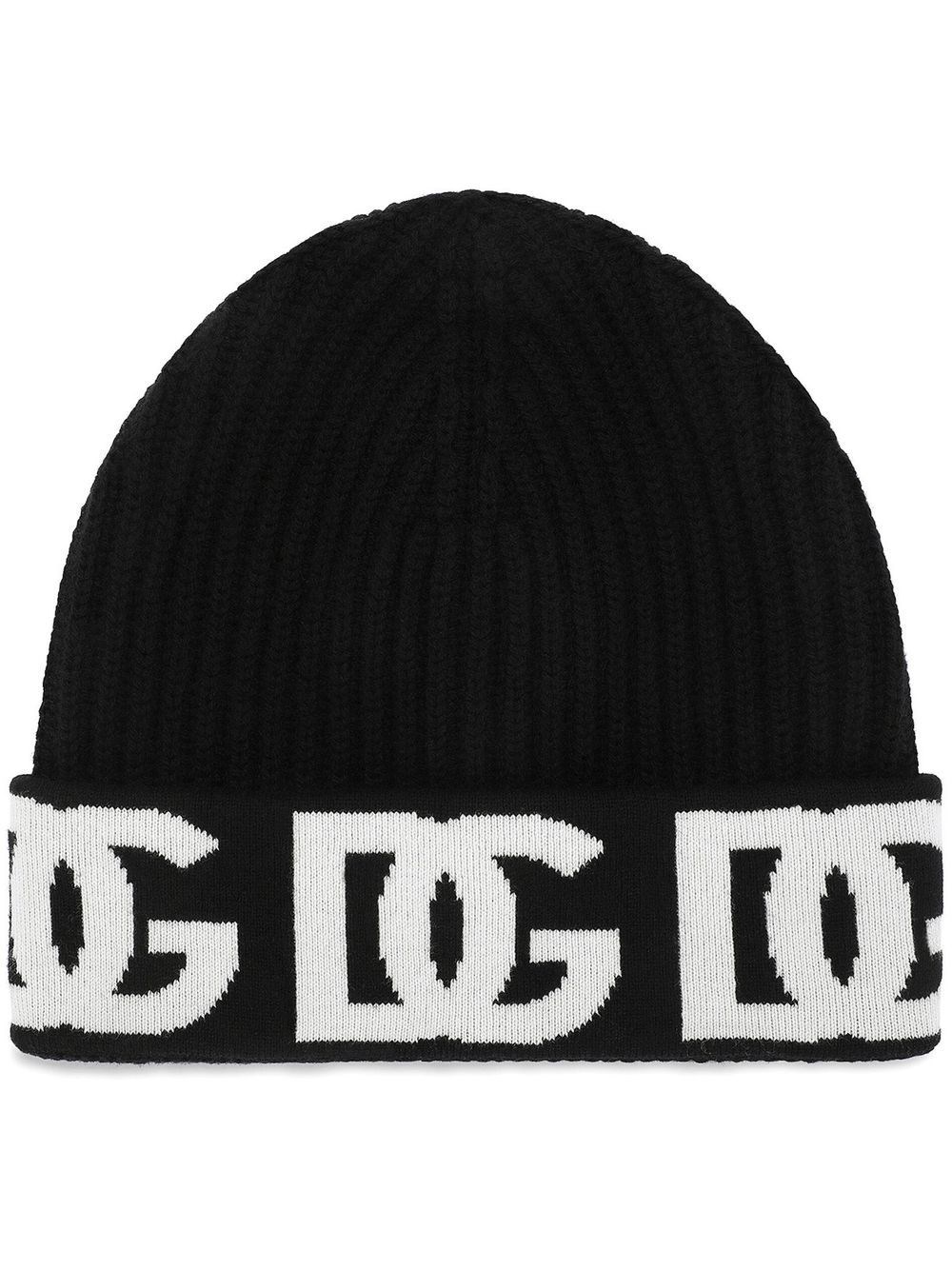 Dolce & Gabbana Dg Logo Jacquard Knit Beanie In Nero