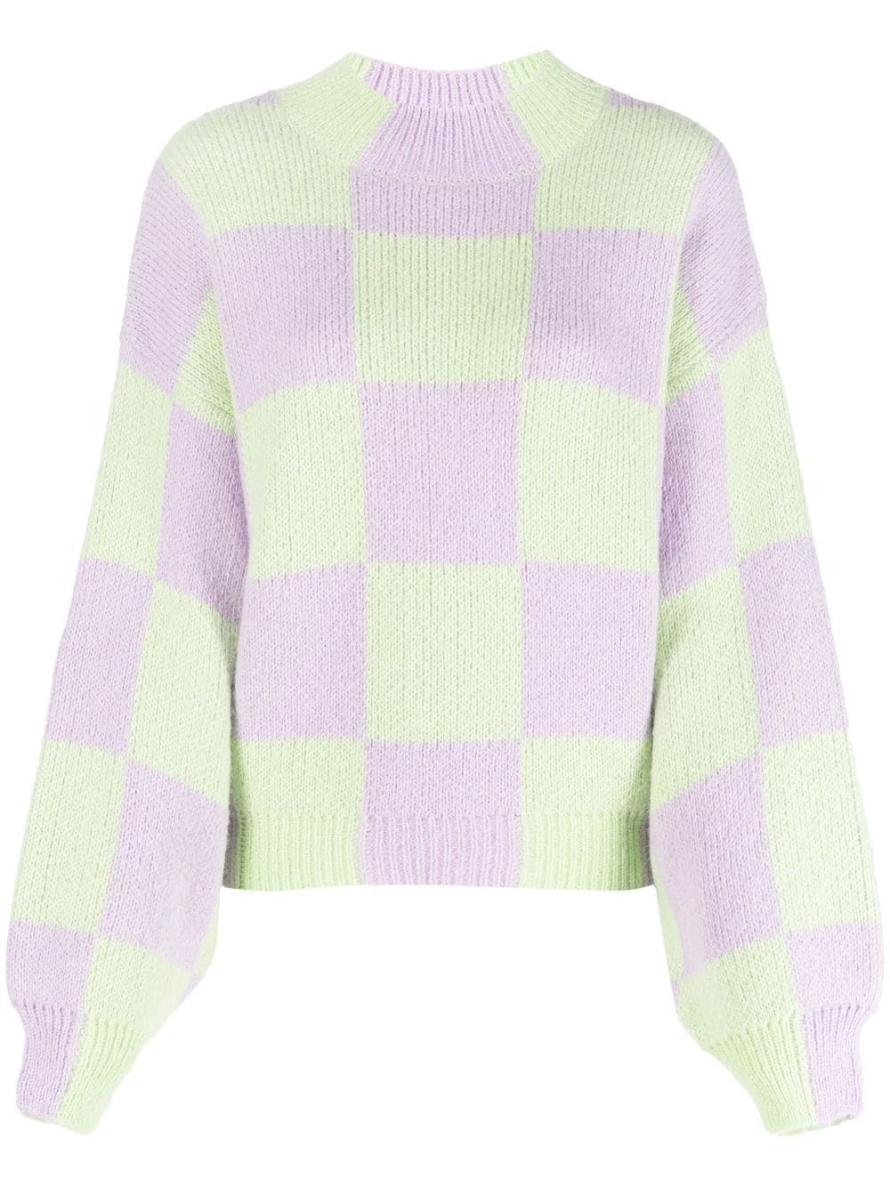 Stine Goya Checked Colour-block Knit Jumper In Viola
