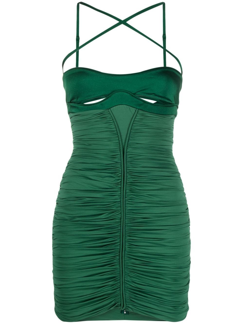 Mugler Ruched Mini Dress In Verde