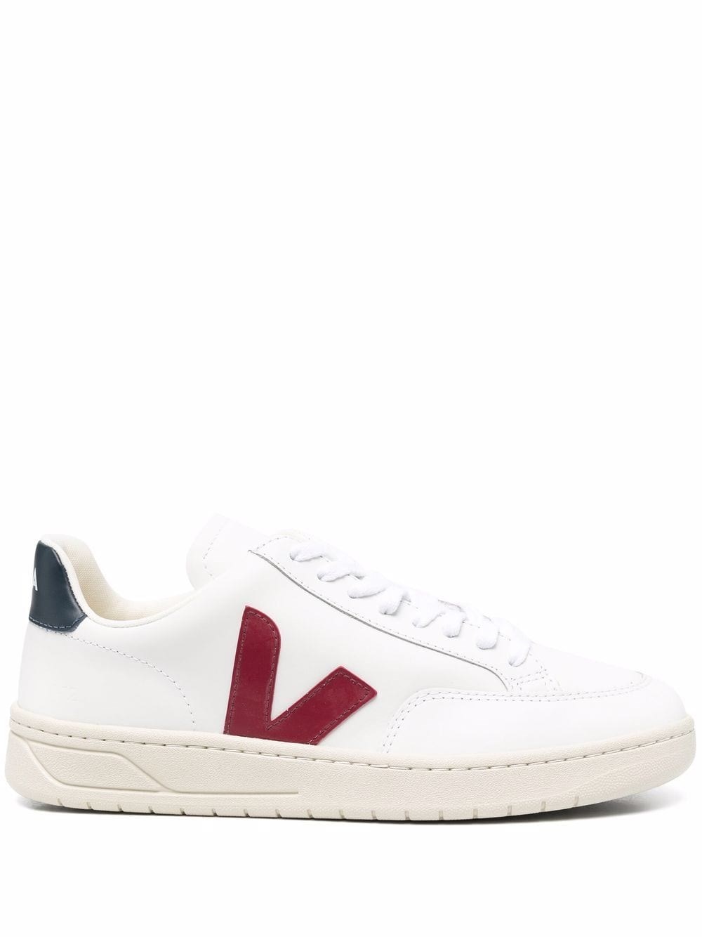 Veja V-12 Leather Trainers In Bianco
