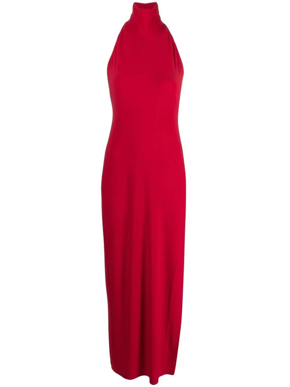 Norma Kamali Halter Turtleneck Side Slit Gown In Rosso