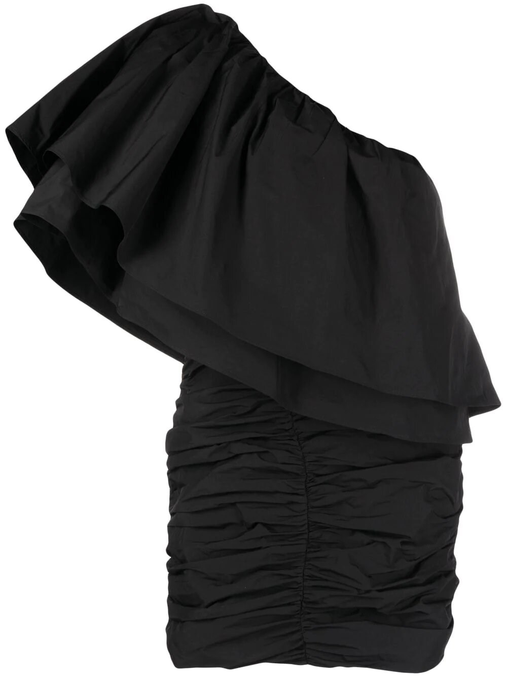 Rotate Birger Christensen Taft One-shoulder Ruffled Taffeta Mini Dress In Nero
