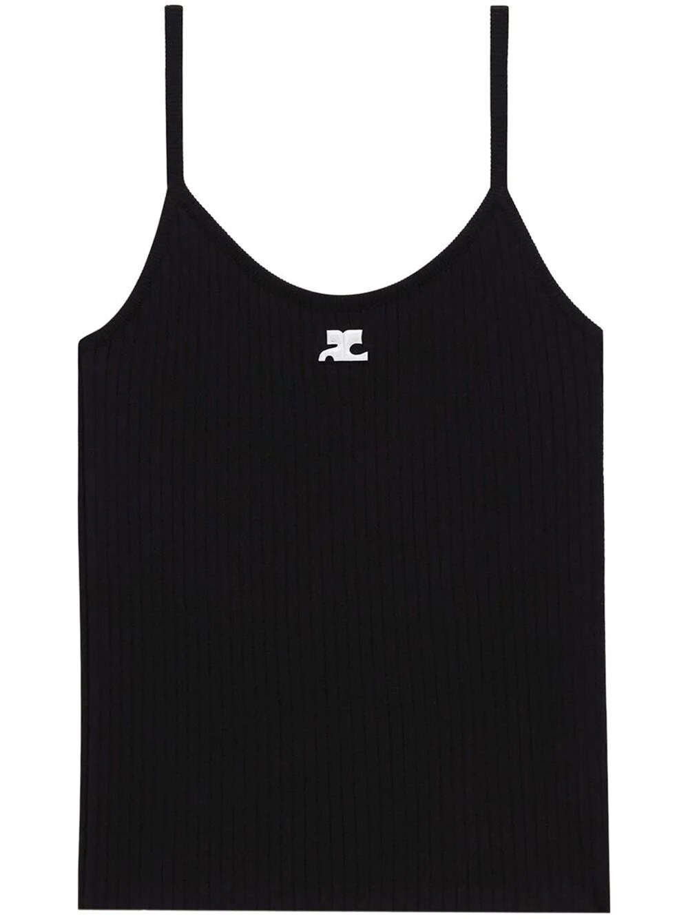Courrèges Ribbed Spaghetti Strap Top With Elegant Logo Detail And Luxurious Fabric Blend In Nero